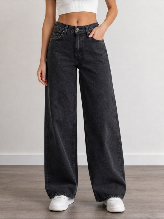 Levis Strauss Denim - Levi’s 94 Baggy Wide Leg Jeans Black Wash High Rise W29 L31 100% Cotton